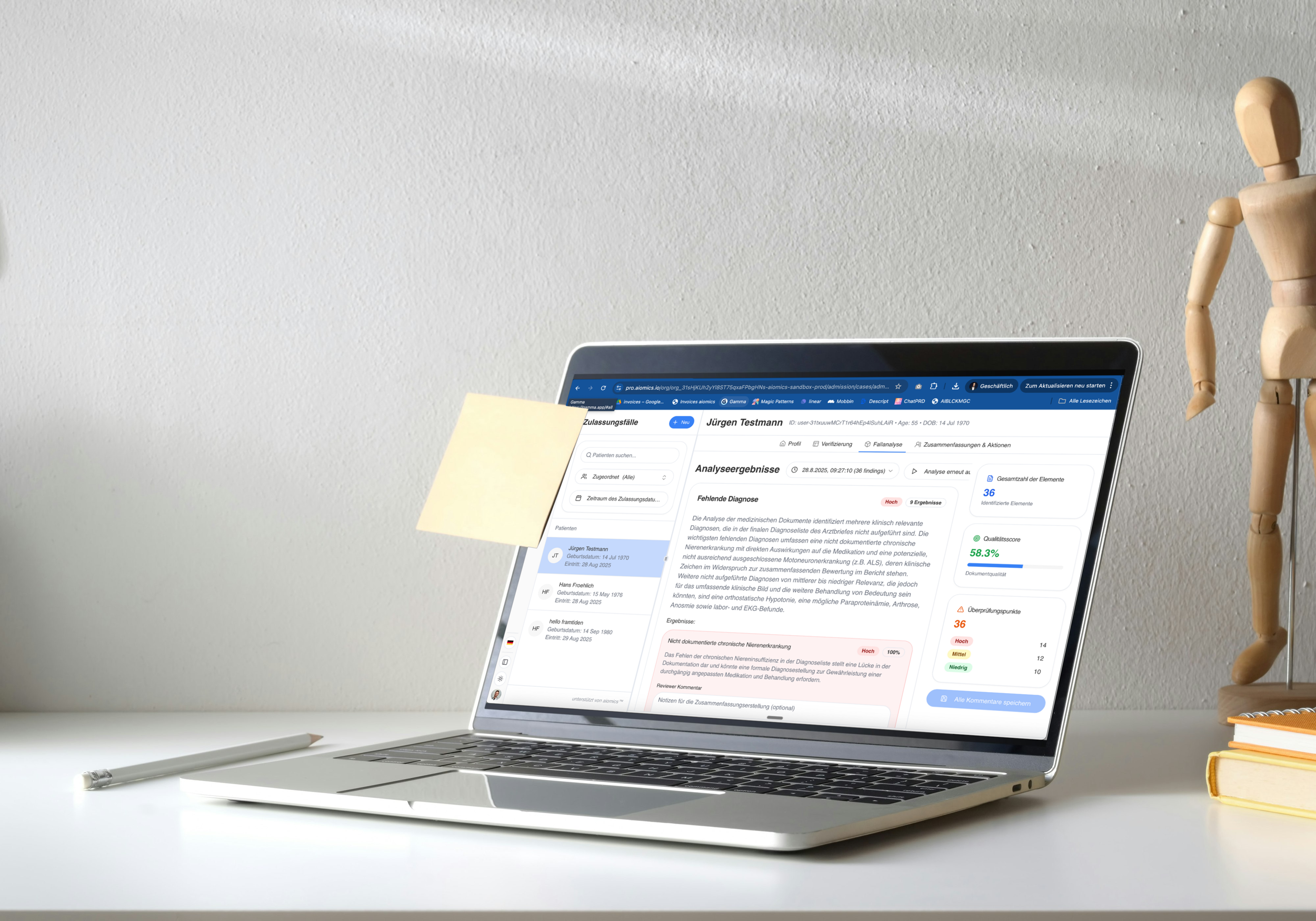 Aiomics in use on a computer mockup.